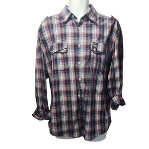 Ecko Unltd Button Front Shirt Blue Red Plaid Mens Size XXL